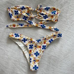 We Wore What Ring Bandeau Print Bikini